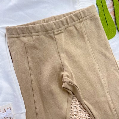 Conj. Casaco de Moletom Fashion Little Girls e Calça Legging - Off White e Caramelo